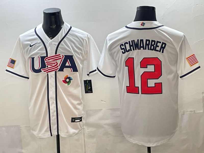 Men 2026 World Cub USA #12 Schwarber White Game Nike MLB Jersey style 009